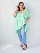 Bluzka Plus Size Oversize Z Dekoltem V I Asymetrycznym Dołem Stylowa XL