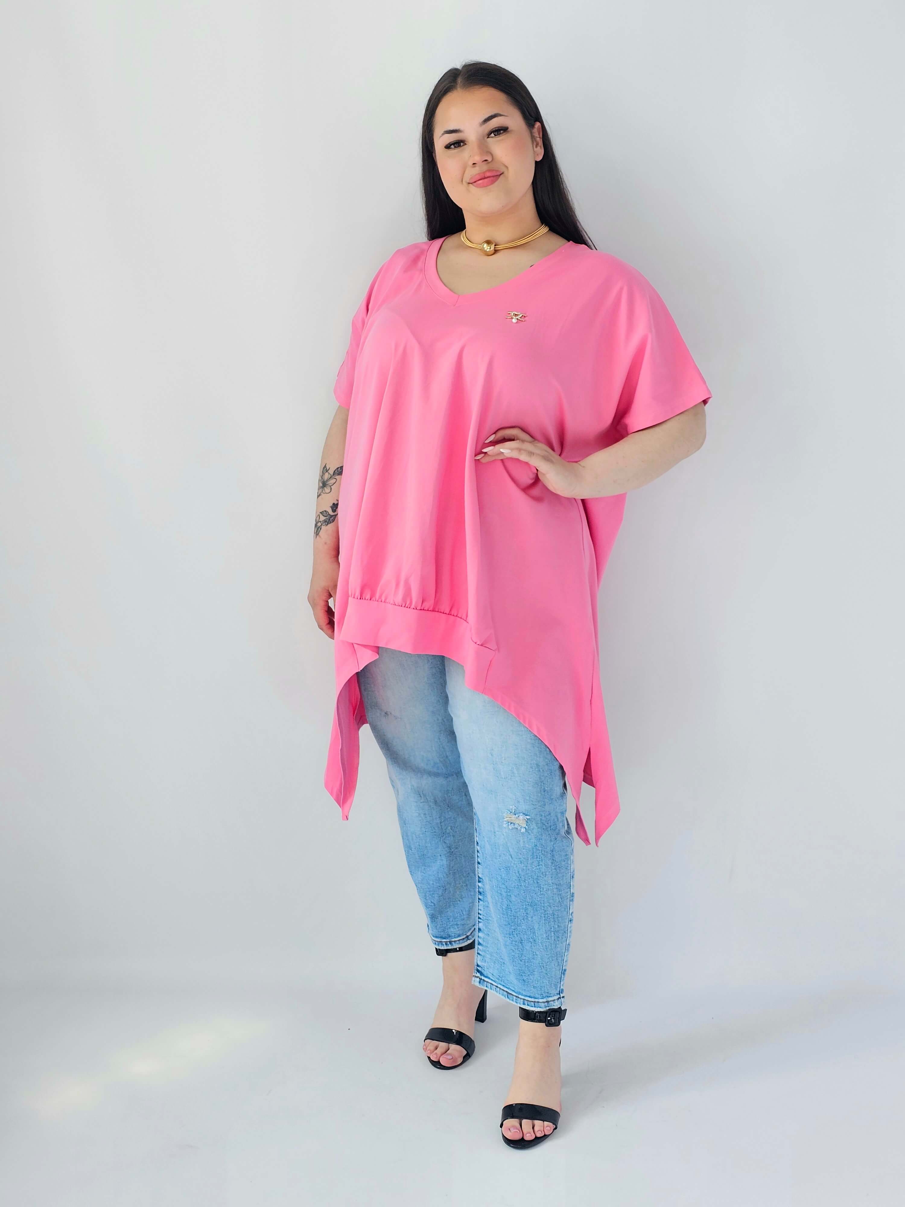 Bluzka Plus Size Oversize Z Dekoltem V I Asymetrycznym Dołem Stylowa XL