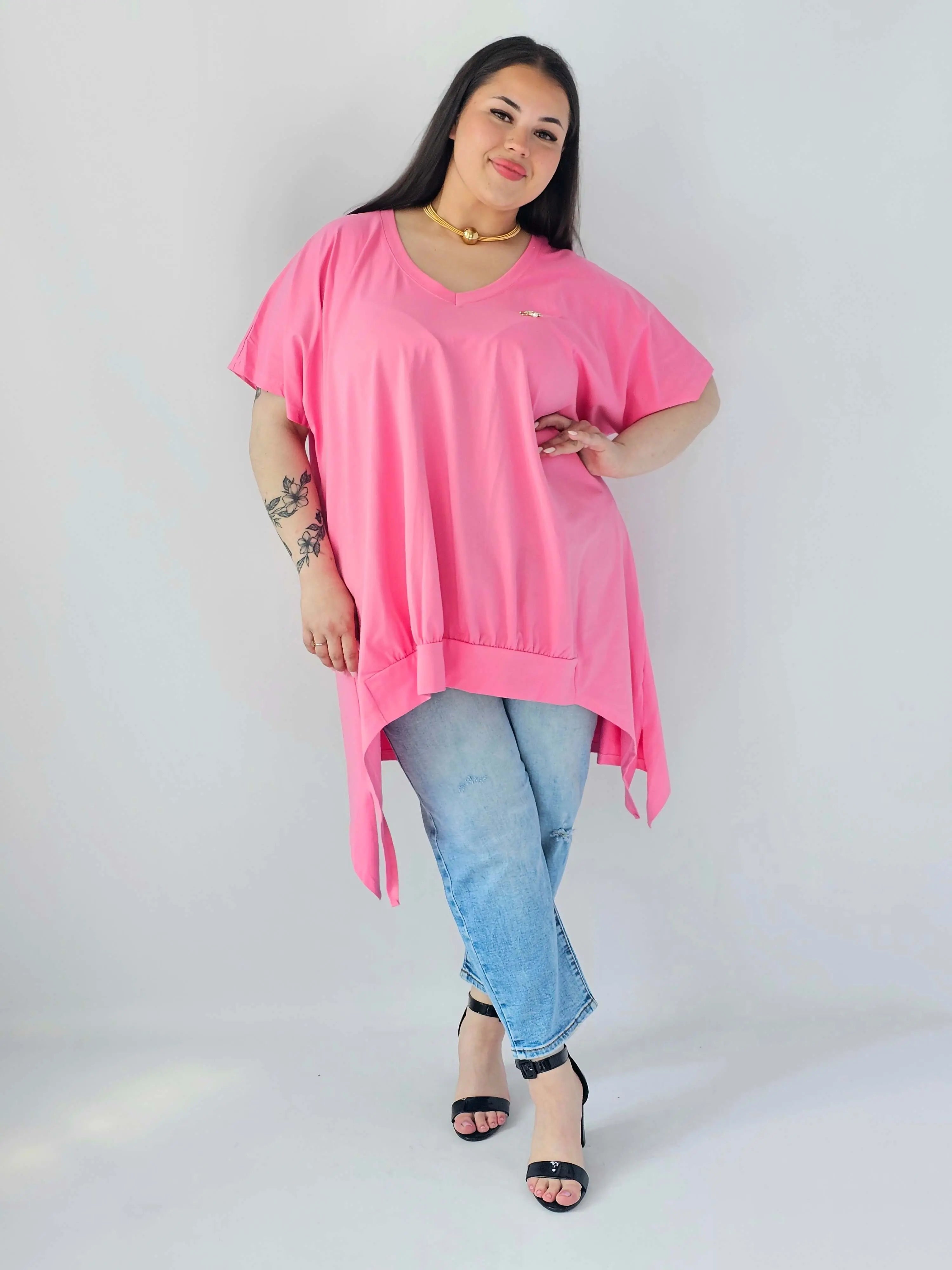 Bluzka Plus Size Oversize Z Dekoltem V I Asymetrycznym Dołem Stylowa XL