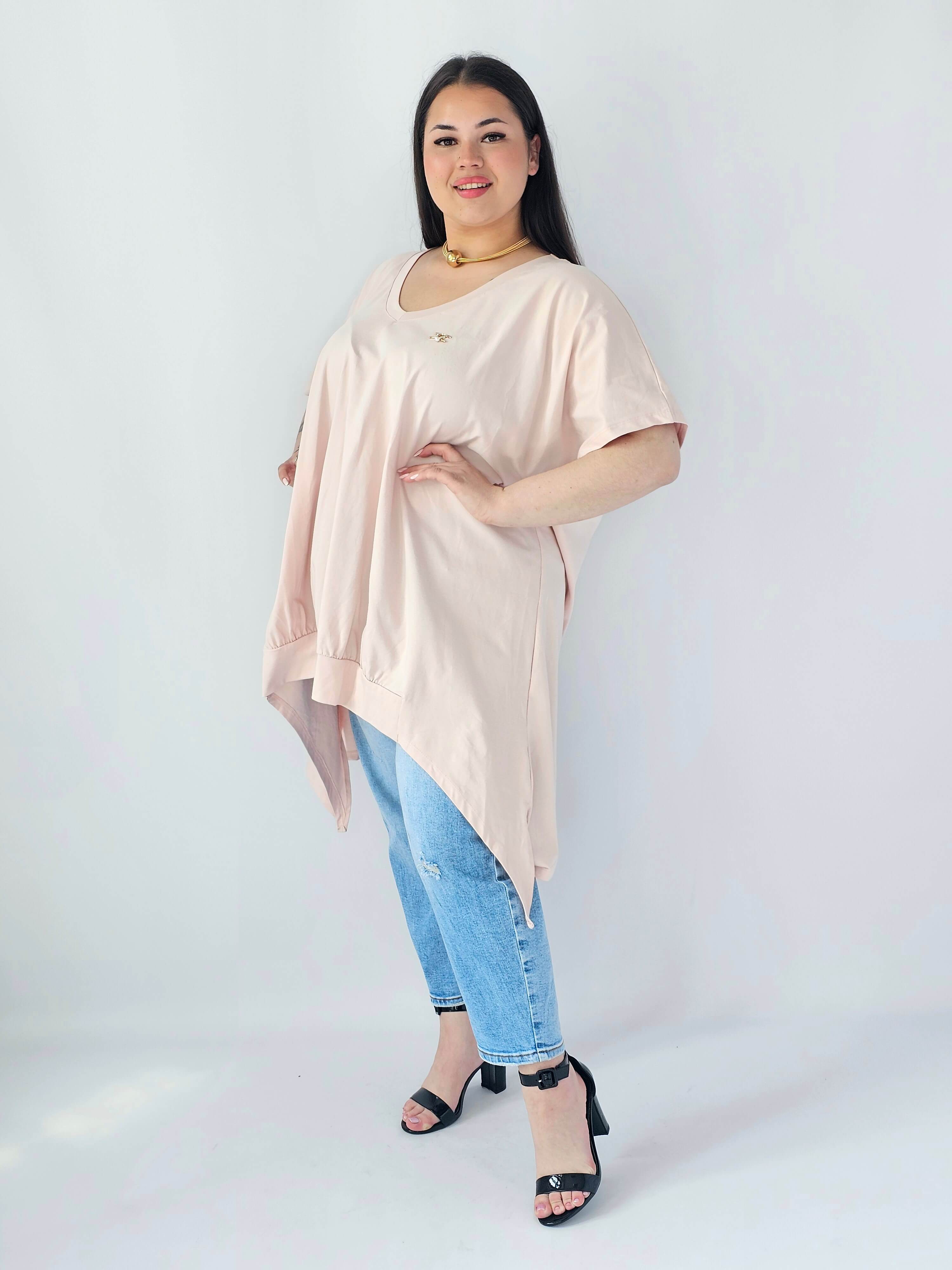 Bluzka Plus Size Oversize Z Dekoltem V I Asymetrycznym Dołem Stylowa XL