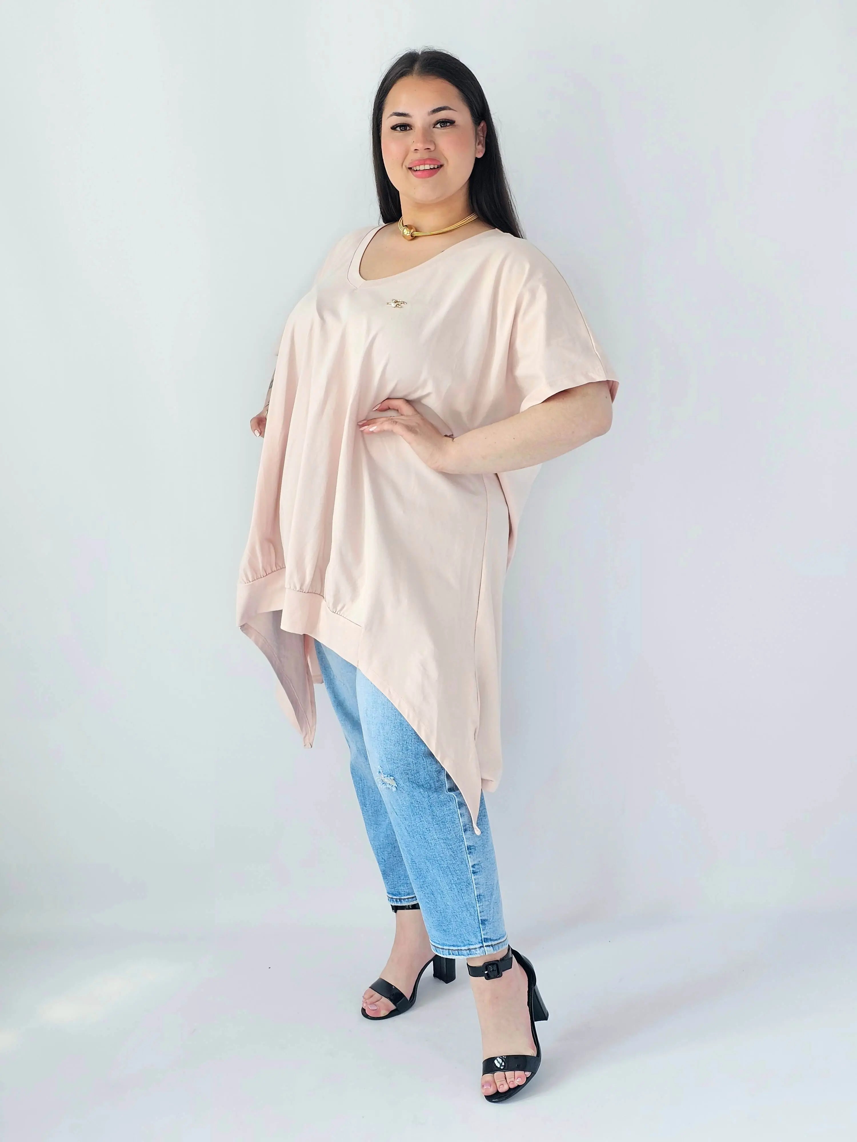 Bluzka Plus Size Oversize Z Dekoltem V I Asymetrycznym Dołem Stylowa XL