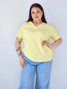 Bluzka Plus Size Prążkowana Z Dekoltem V I Krótkim Rękawem Stylowa XL