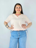 Bluzka Plus Size Prążkowana Z Dekoltem V I Krótkim Rękawem Stylowa XL
