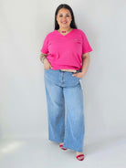 Bluzka Plus Size Prążkowana Z Dekoltem V I Krótkim Rękawem Stylowa XL