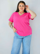 Bluzka Plus Size Prążkowana Z Dekoltem V I Krótkim Rękawem Stylowa XL
