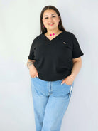 Bluzka Plus Size Prążkowana Z Dekoltem V I Krótkim Rękawem Stylowa XL