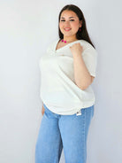 Bluzka Plus Size Prążkowana Z Dekoltem V I Krótkim Rękawem Stylowa XL