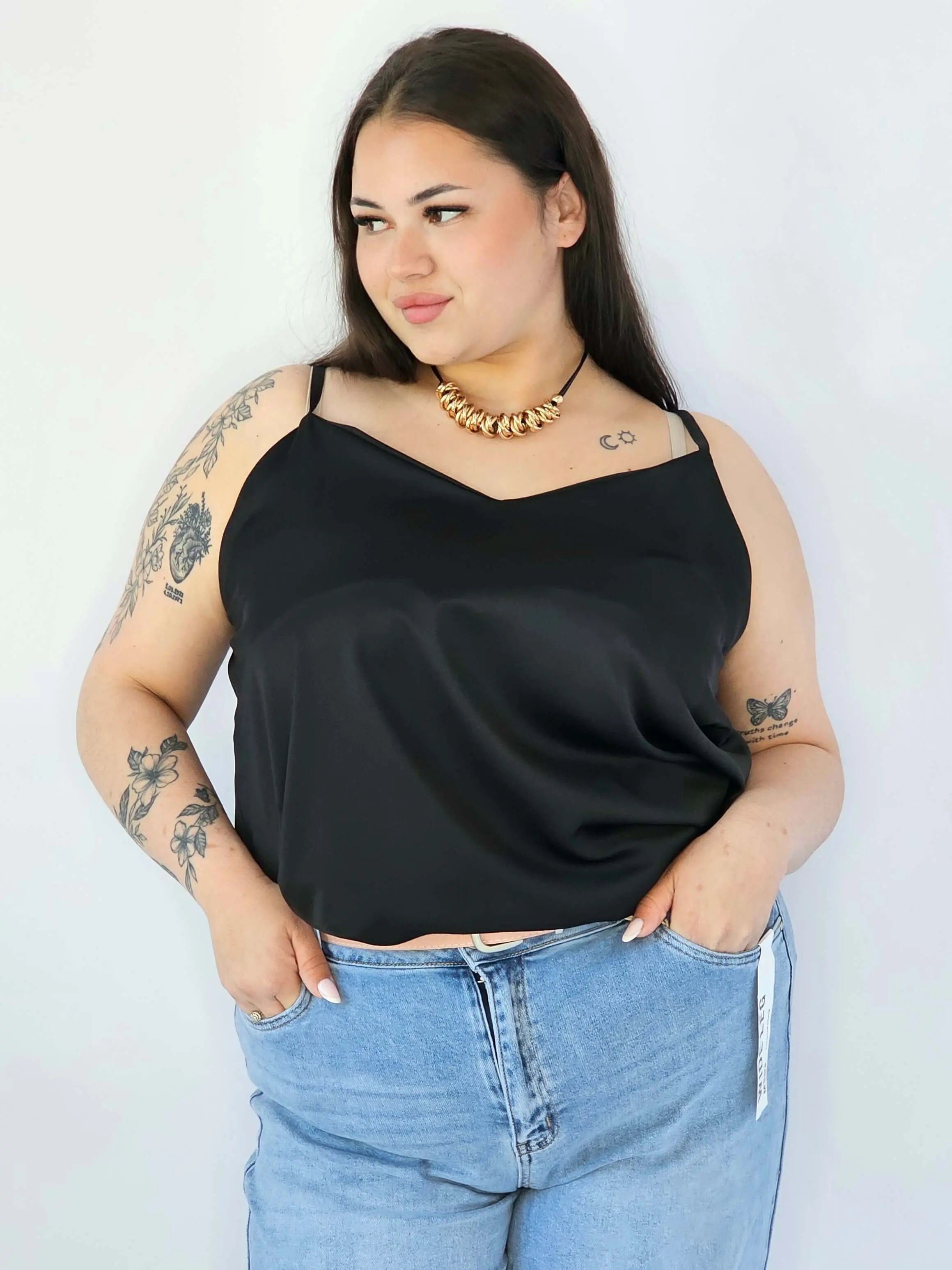 Bluzka Plus Size Satynowa Na Ramiączkach Gładka Elegancka XXL Stylowa XL