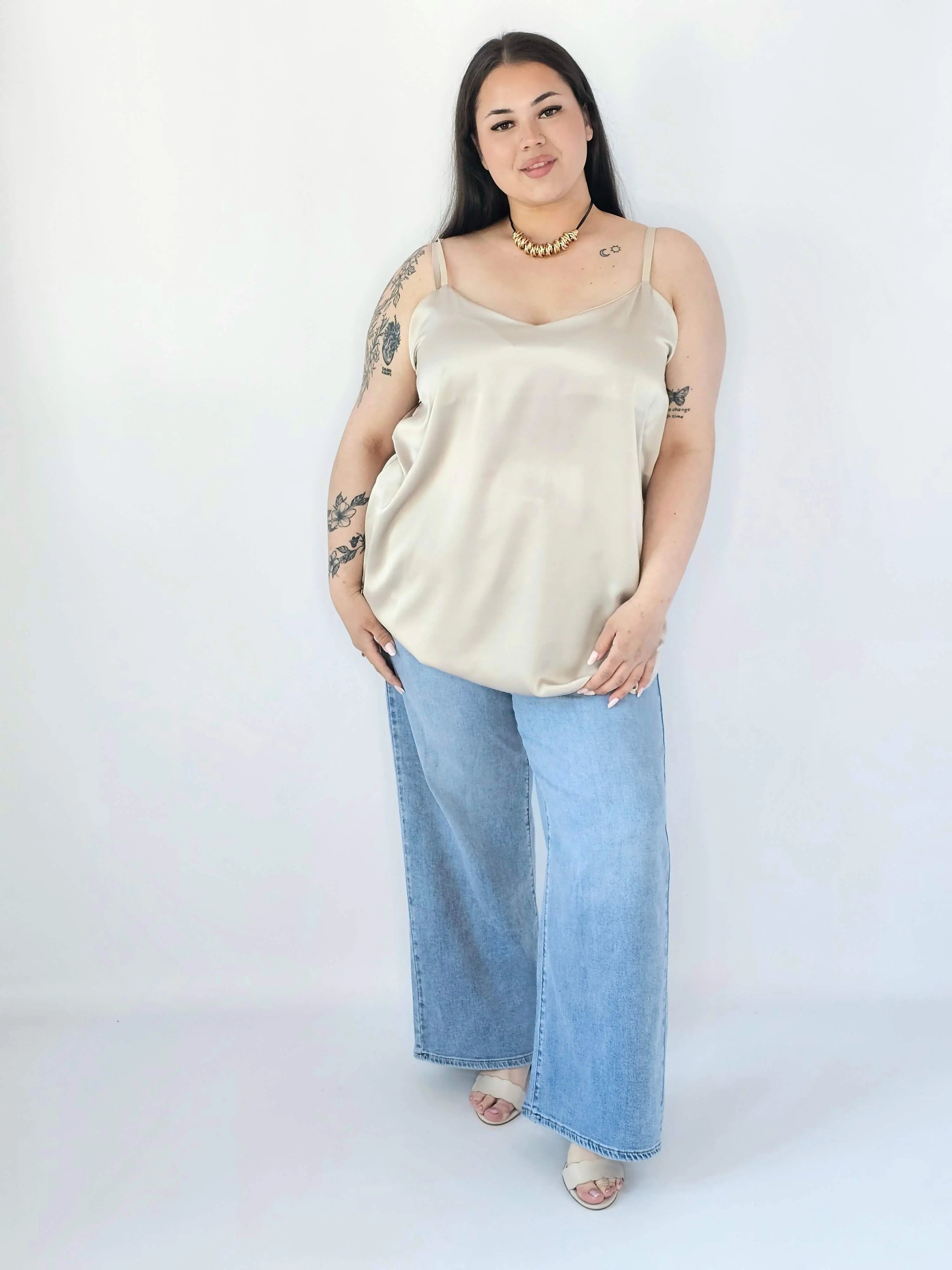 Bluzka Plus Size Satynowa Na Ramiączkach Gładka Elegancka XXL Stylowa XL