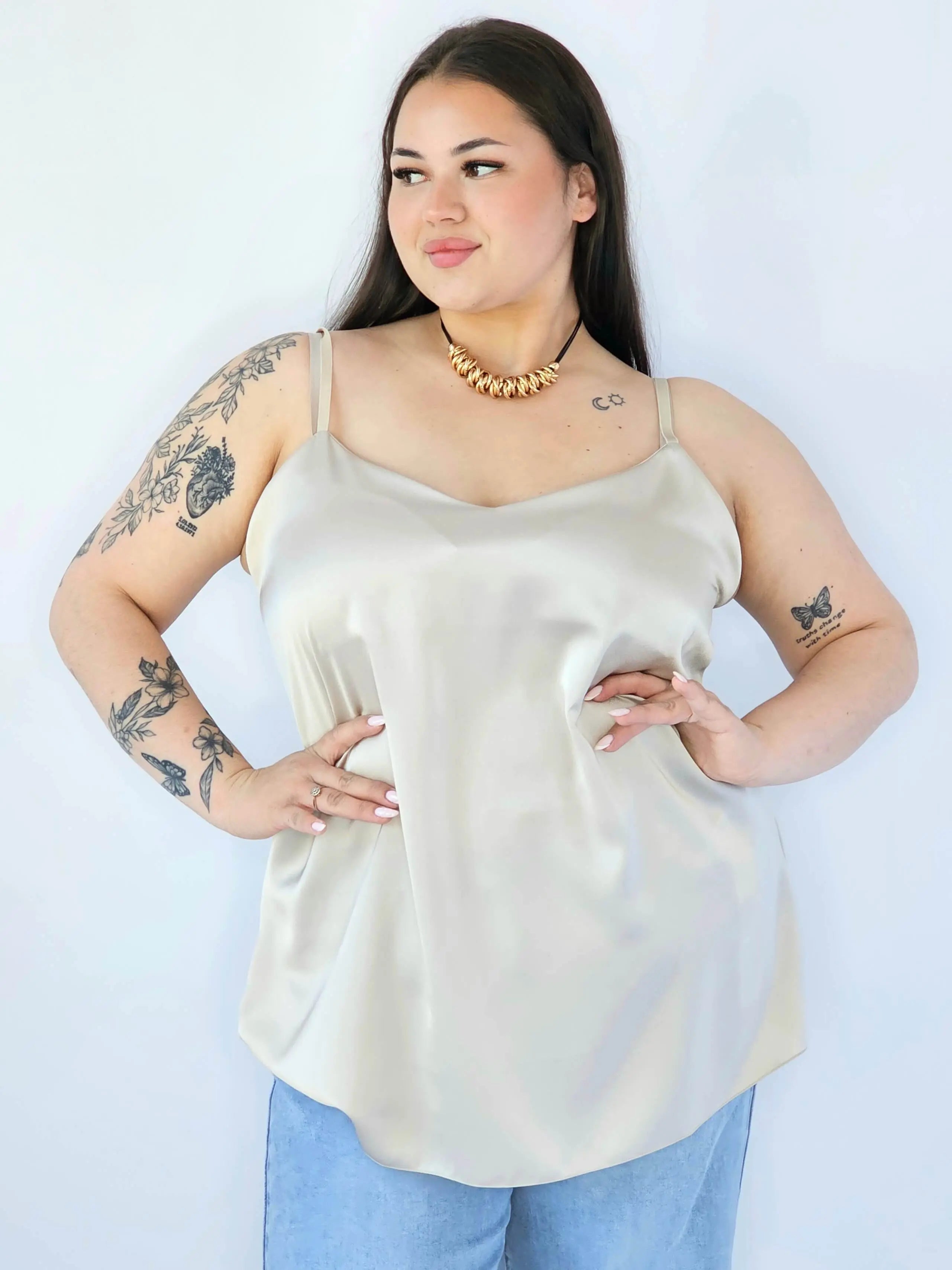 Bluzka Plus Size Satynowa Na Ramiączkach Gładka Elegancka XXL Stylowa XL