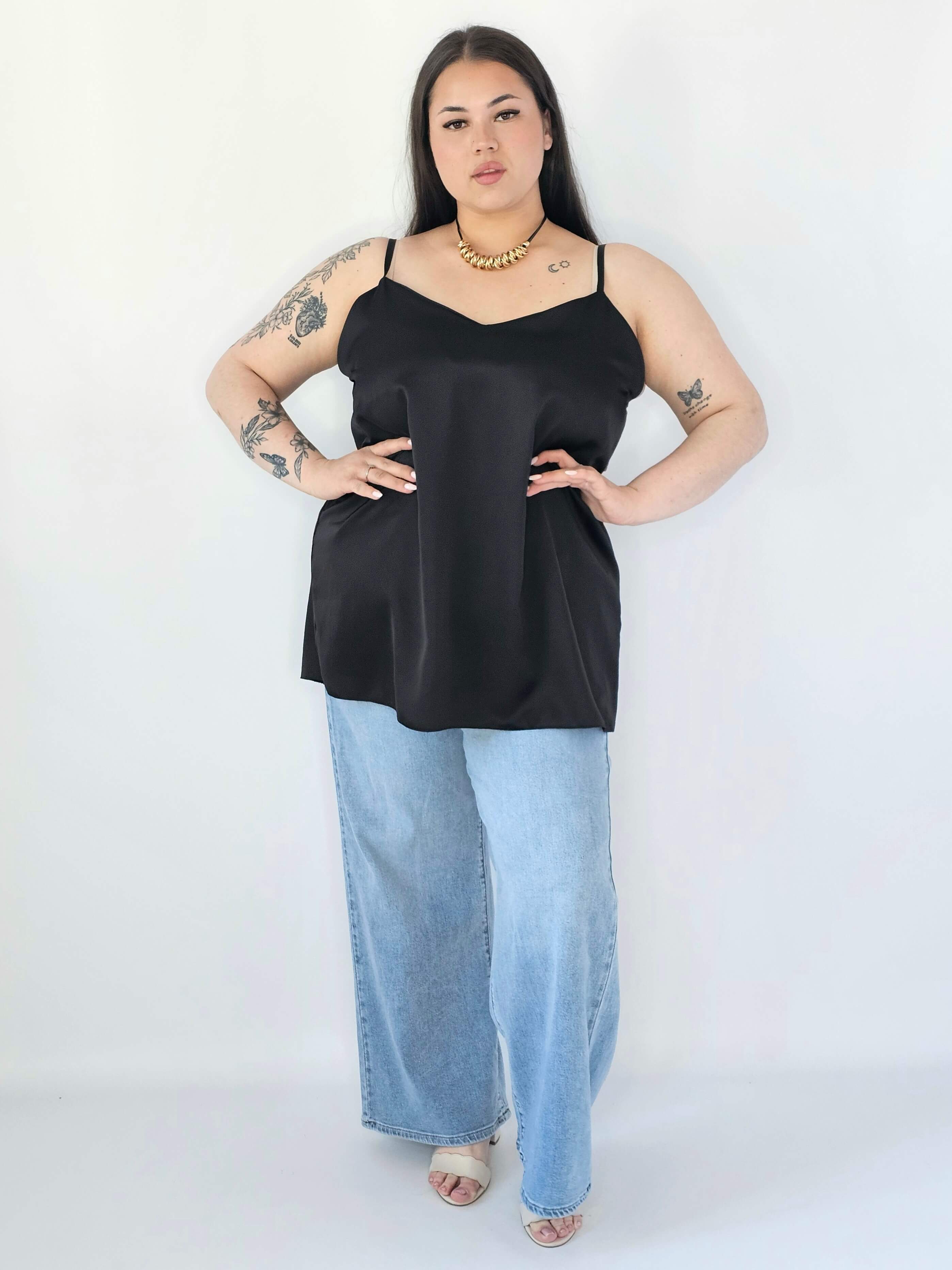 Bluzka Plus Size Satynowa Na Ramiączkach Gładka Elegancka XXL Stylowa XL