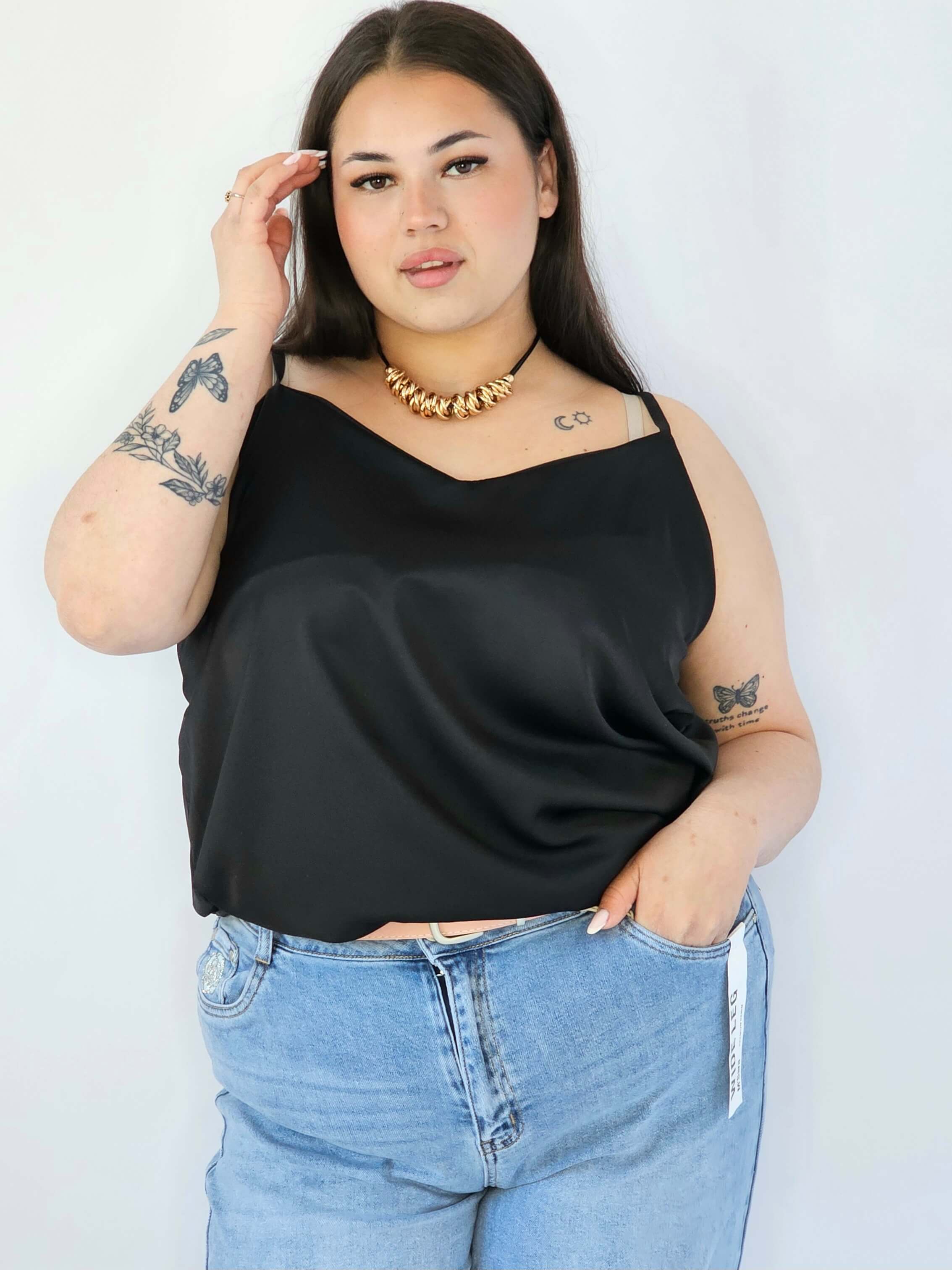 Bluzka Plus Size Satynowa Na Ramiączkach Gładka Elegancka XXL Stylowa XL