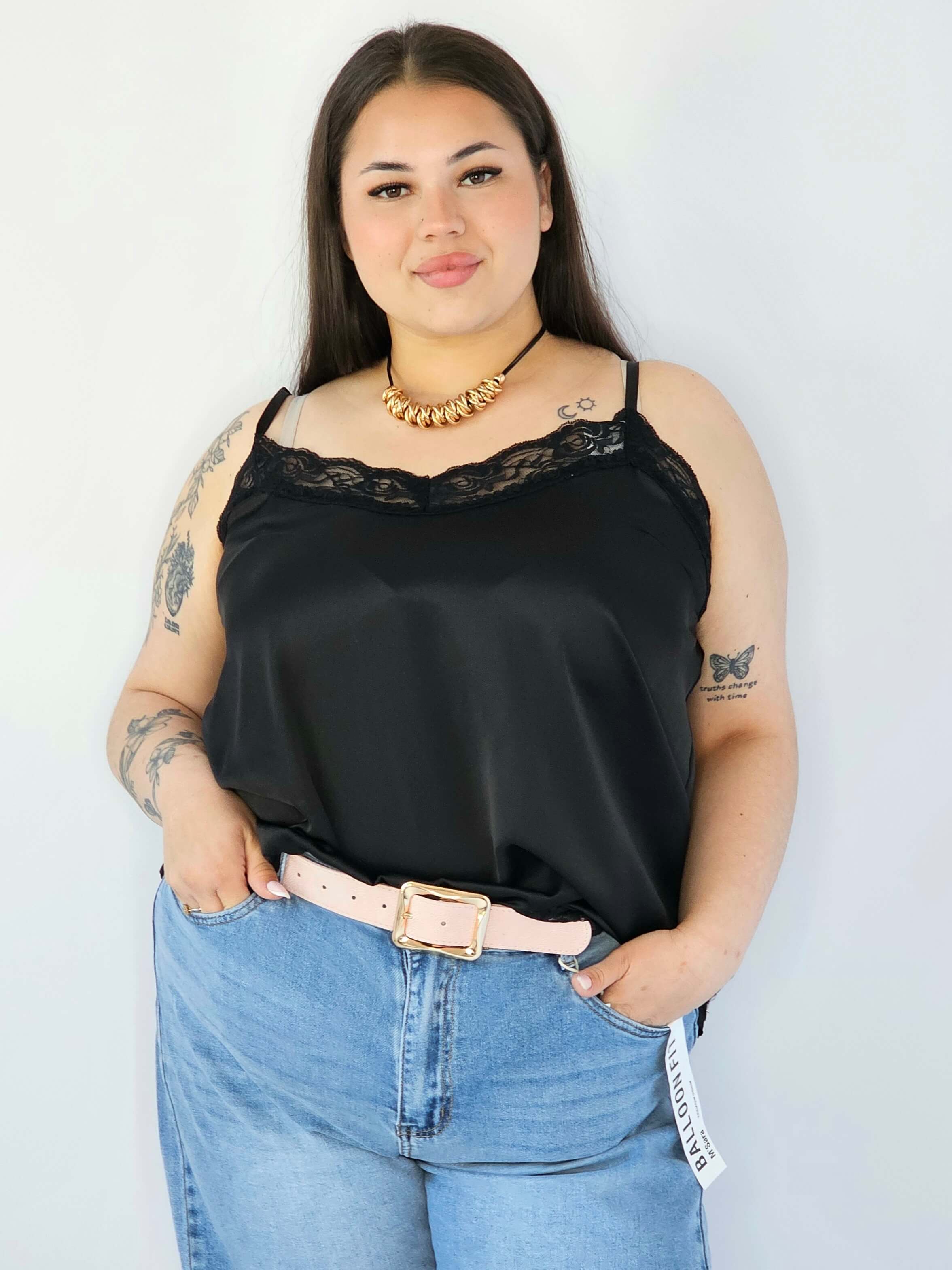 Bluzka Plus Size Satynowa Na Ramiączkach Z Koronką Elegancka XXL Stylowa XL