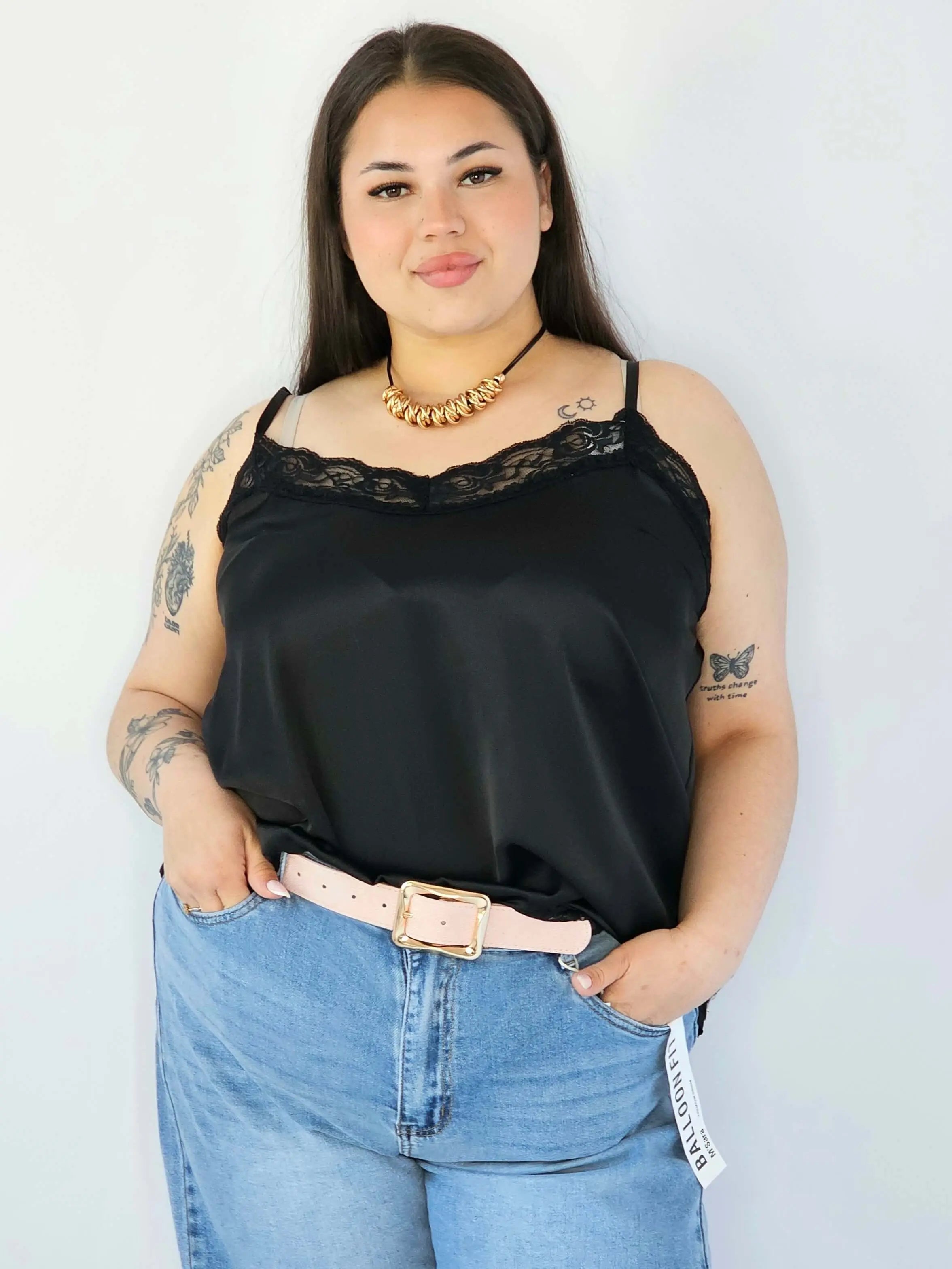 Bluzka Plus Size Satynowa Na Ramiączkach Z Koronką Elegancka XXL Stylowa XL