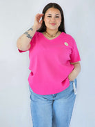 Bluzka Plus Size Z Dekoltem V I Ozdobną Aplikacją Stylowa XL