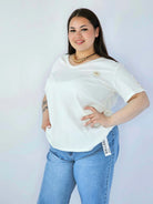 Bluzka Plus Size Z Dekoltem V I Ozdobną Aplikacją Stylowa XL