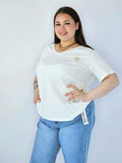 Bluzka Plus Size Z Dekoltem V I Ozdobną Aplikacją Stylowa XL