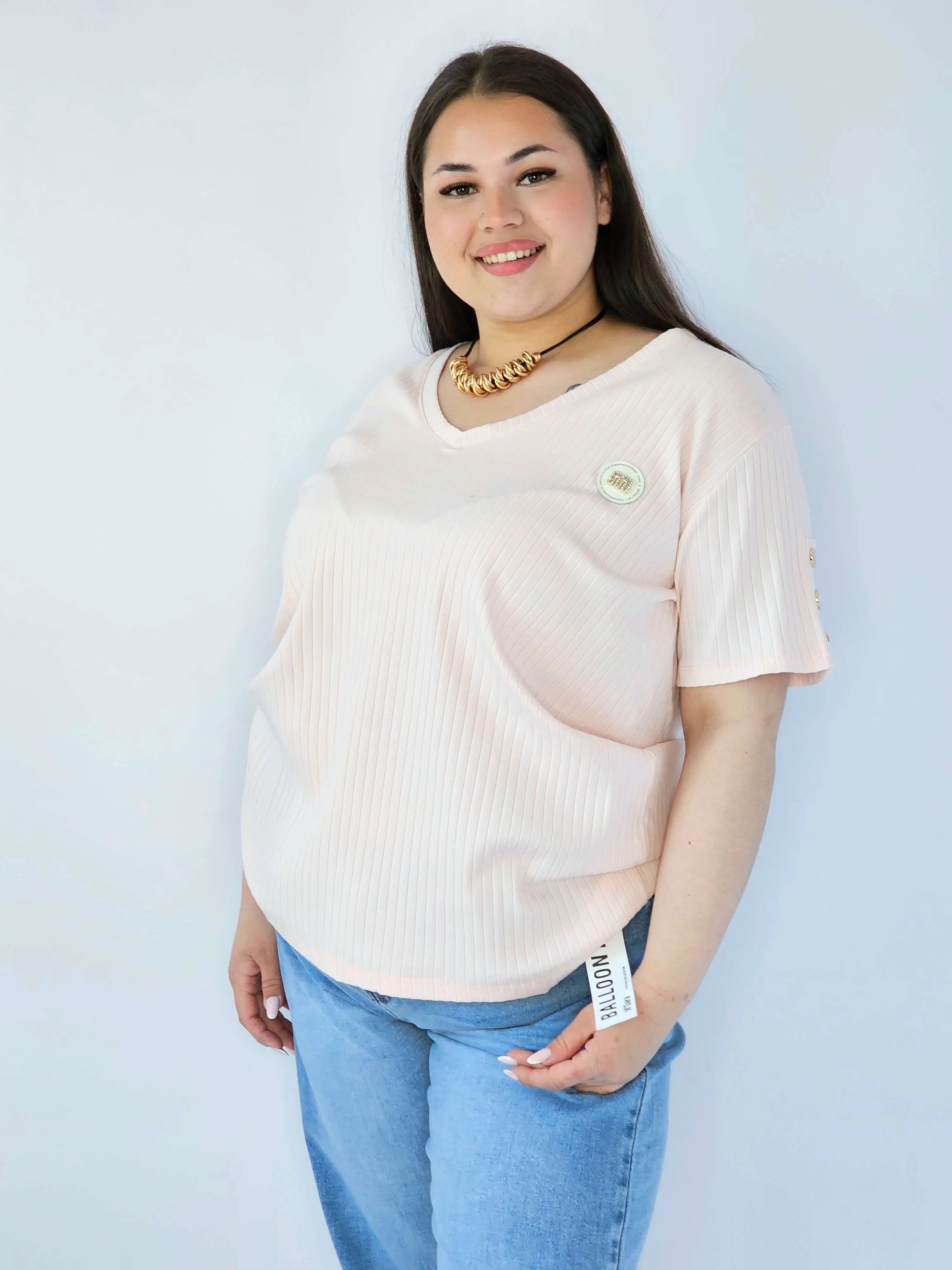 Bluzka Plus Size Z Dekoltem V I Ozdobną Aplikacją Stylowa XL