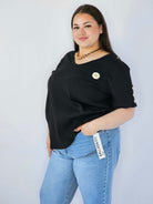 Bluzka Plus Size Z Dekoltem V I Ozdobną Aplikacją Stylowa XL