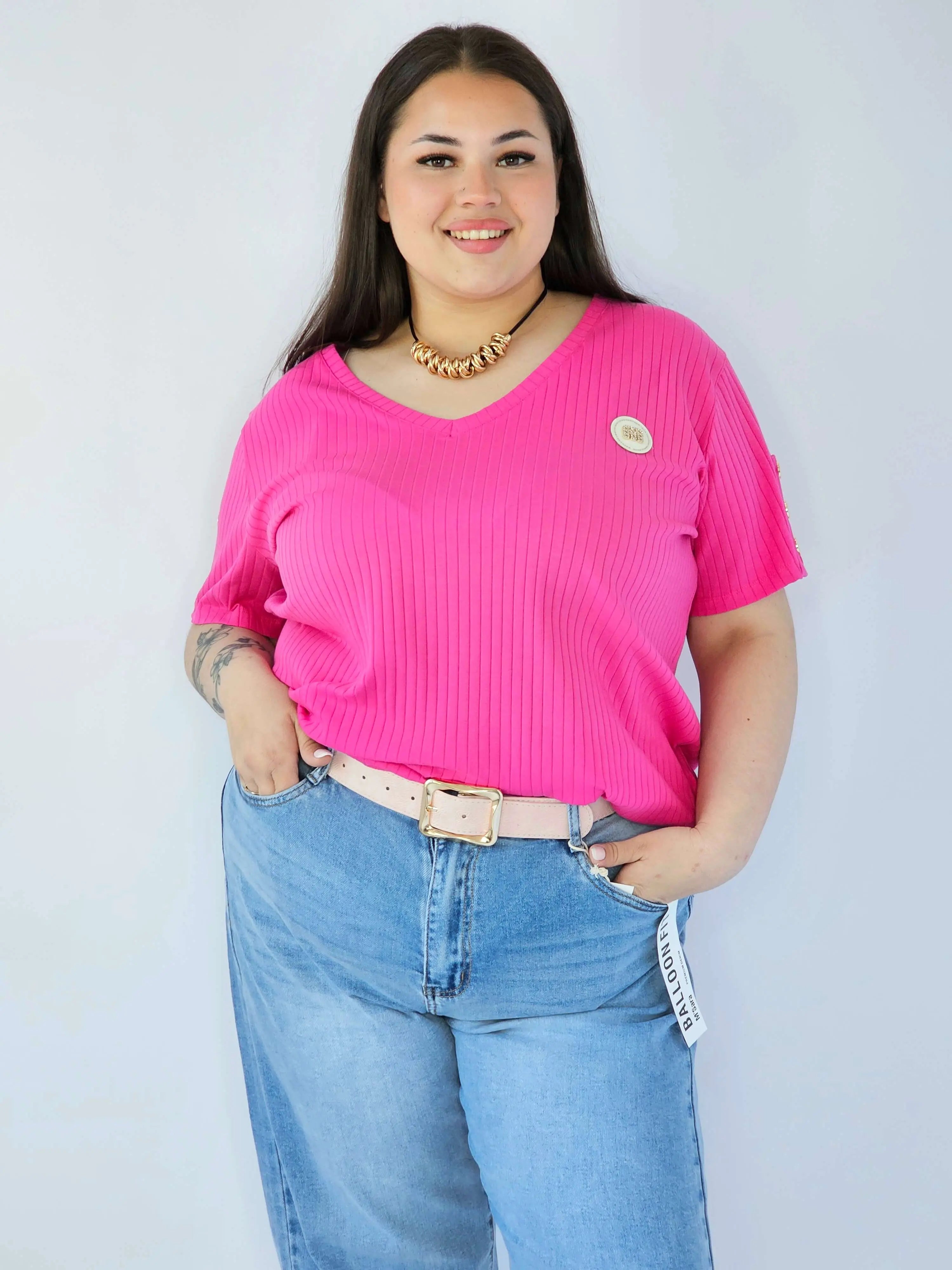 Bluzka Plus Size Z Dekoltem V I Ozdobną Aplikacją Stylowa XL