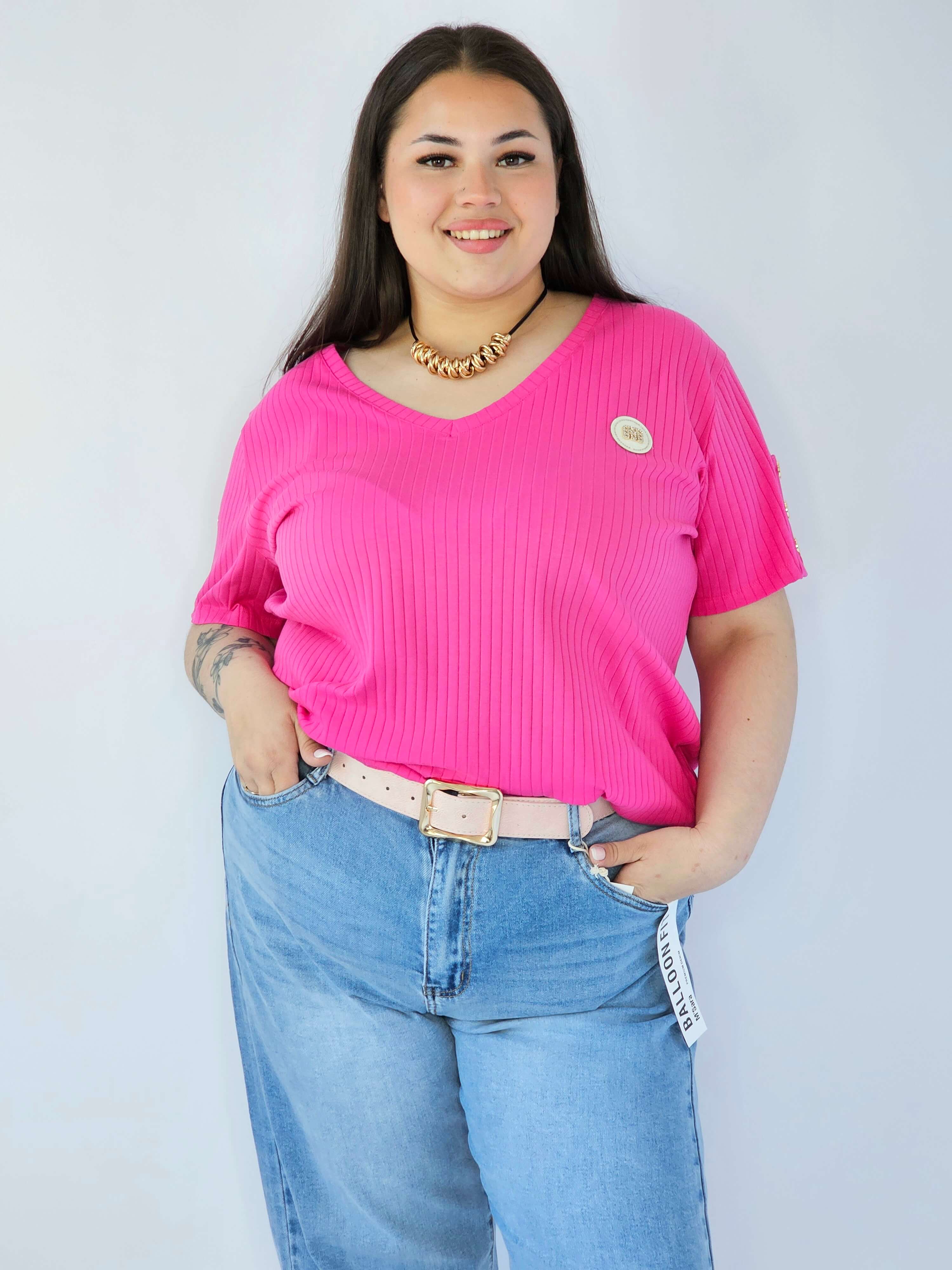 Bluzka Plus Size Z Dekoltem V I Ozdobną Aplikacją Stylowa XL