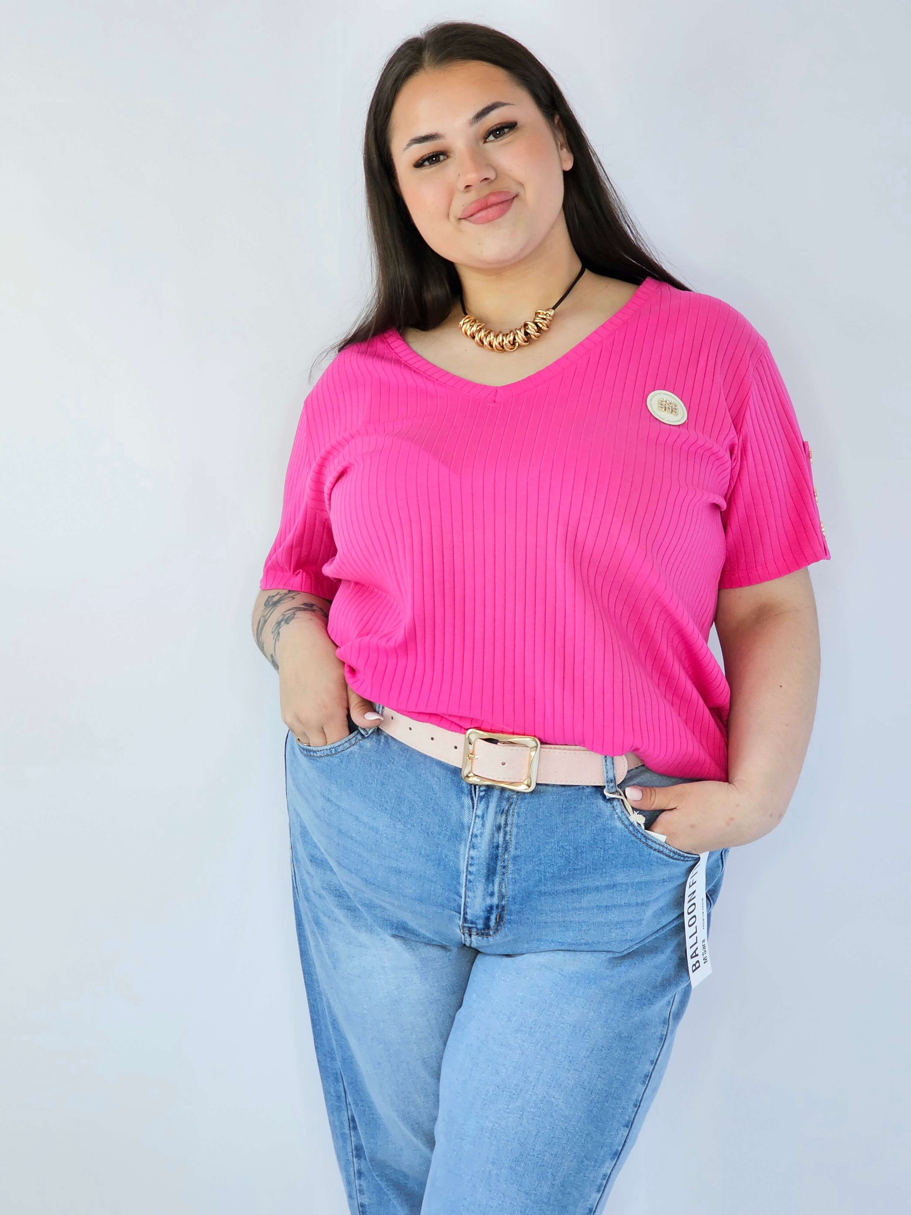 Bluzka Plus Size Z Dekoltem V I Ozdobną Aplikacją Stylowa XL
