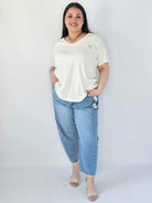 Bluzka Plus Size Z Dekoltem V I Ozdobną Aplikacją Stylowa XL