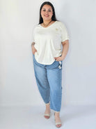 Bluzka Plus Size Z Dekoltem V I Ozdobną Aplikacją Stylowa XL