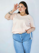 Bluzka Plus Size Z Dekoltem V I Ozdobną Aplikacją Stylowa XL