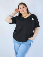 Bluzka Plus Size Z Dekoltem V I Ozdobną Aplikacją Stylowa XL