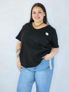 Bluzka Plus Size Z Dekoltem V I Ozdobną Aplikacją Stylowa XL
