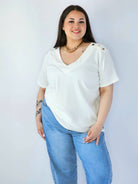 Bluzka Plus Size Z Dekoltem V I Ozdobnymi Detalami Na Ramionach Stylowa XL