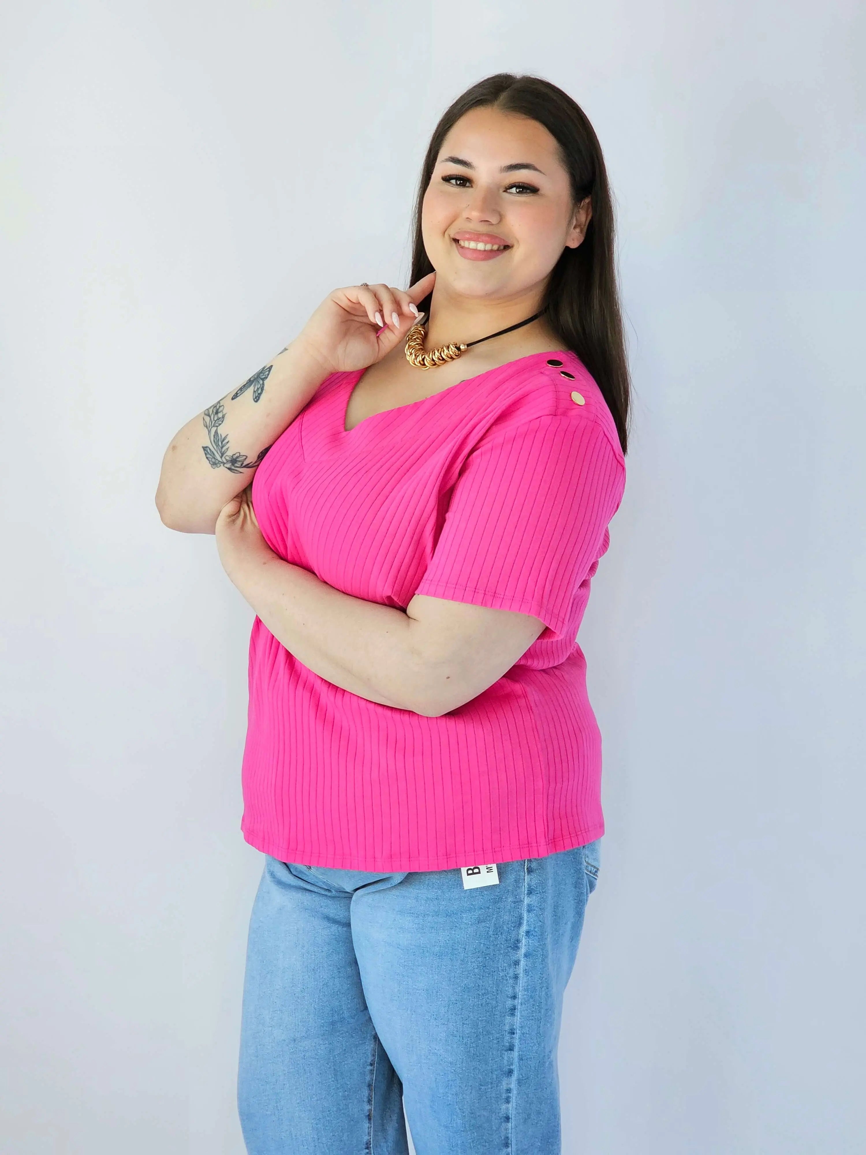Bluzka Plus Size Z Dekoltem V I Ozdobnymi Detalami Na Ramionach Stylowa XL