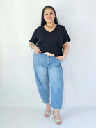 Bluzka Plus Size Z Dekoltem V I Ozdobnymi Detalami Na Ramionach Stylowa XL