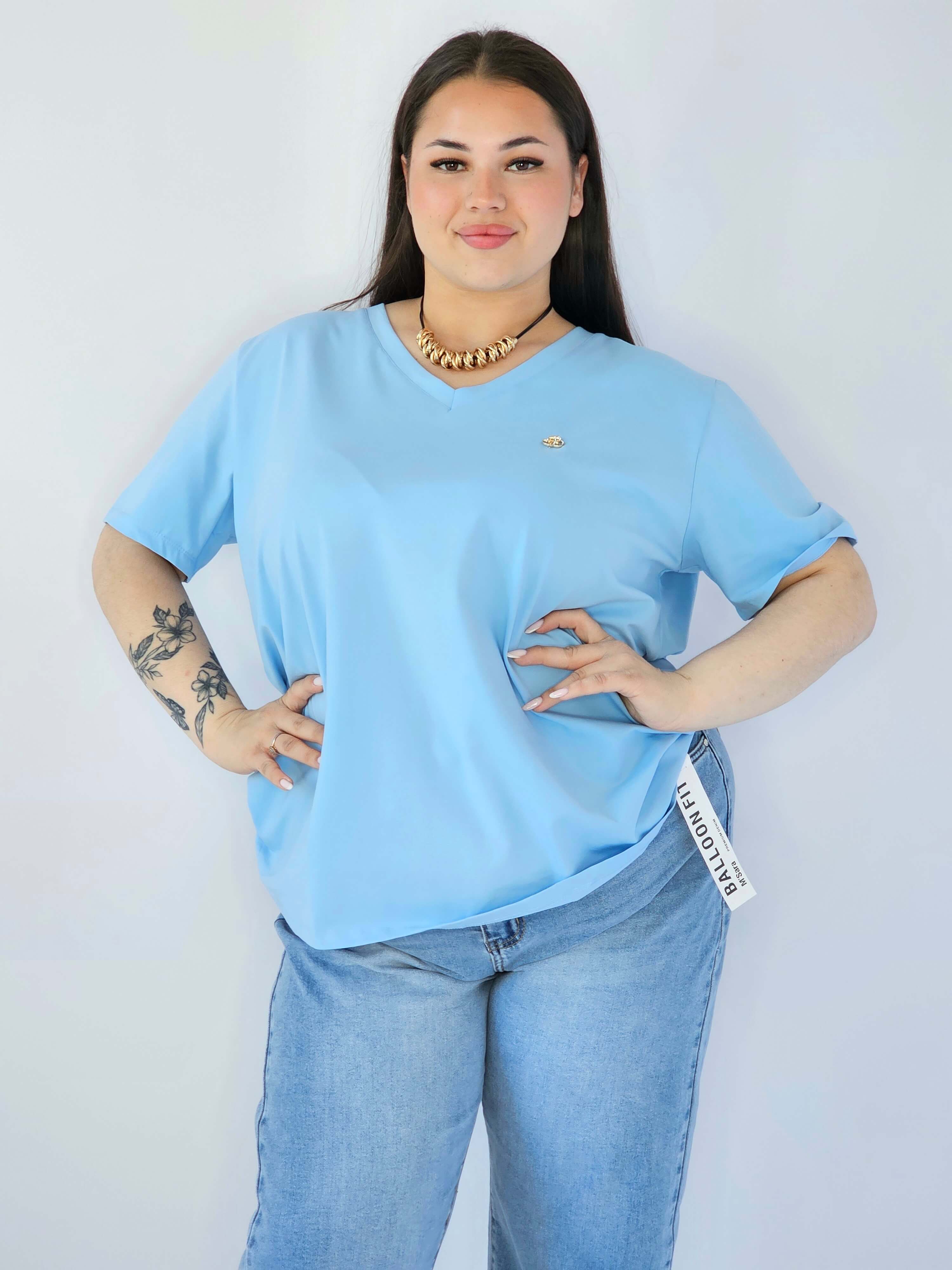 Bluzka Plus Size Z Dekoltem V I Subtelną Ozdobą Stylowa XL