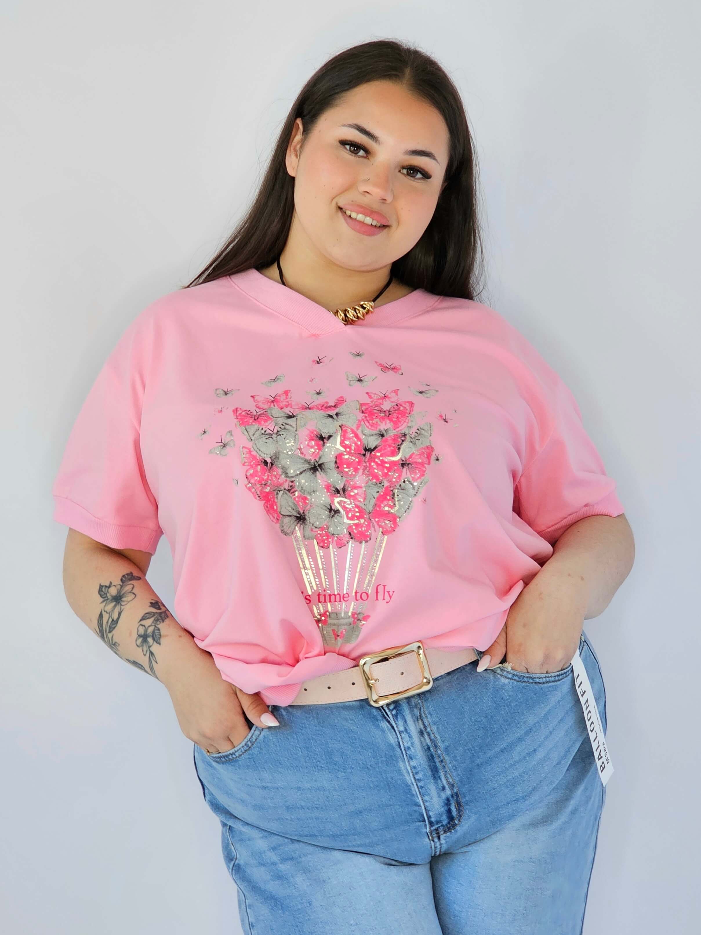 Bluzka Plus Size Z Dekoracyjnym Nadrukiem I Dekoltem V Stylowa XL