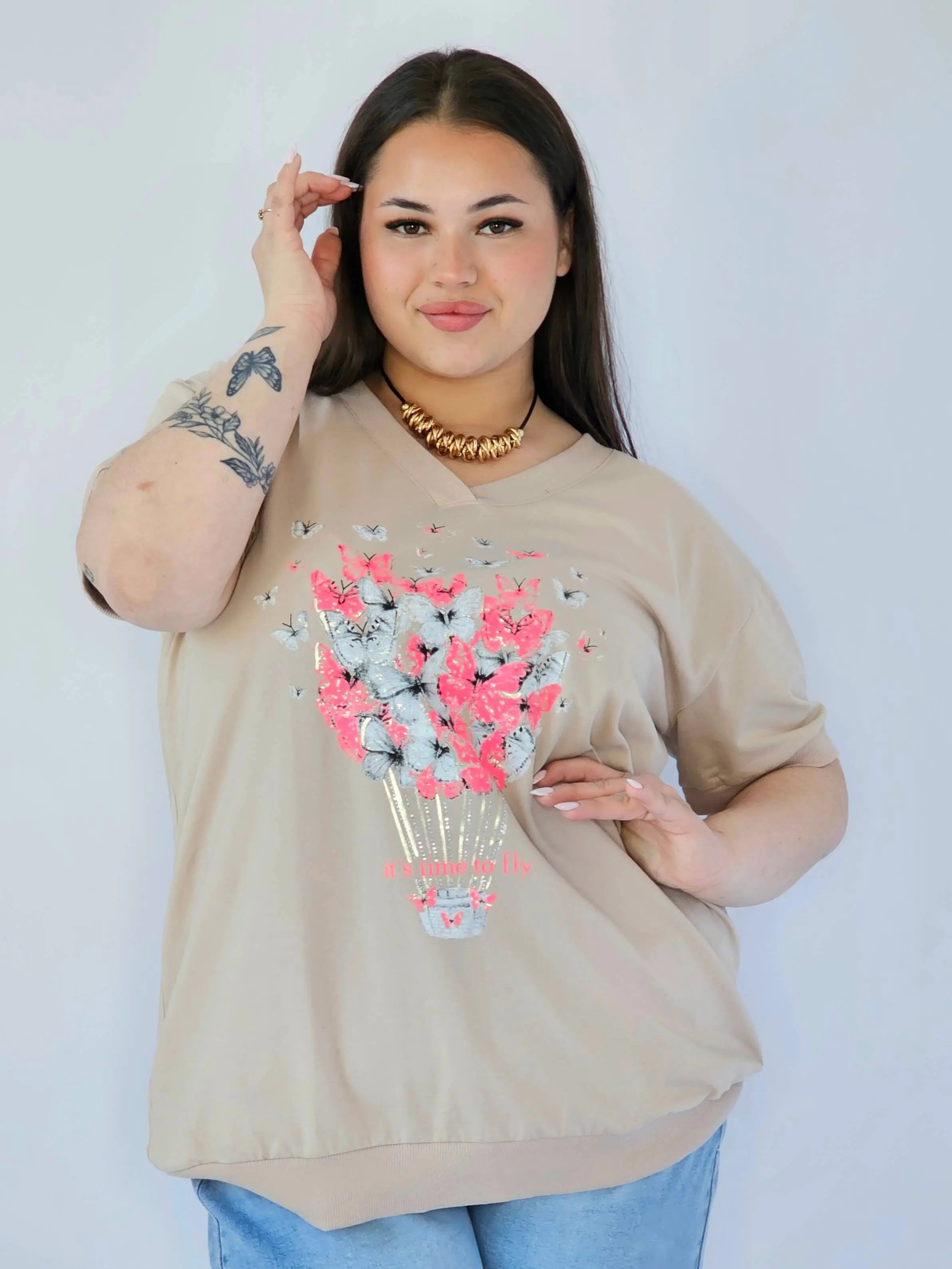Bluzka Plus Size Z Dekoracyjnym Nadrukiem I Dekoltem V Stylowa XL