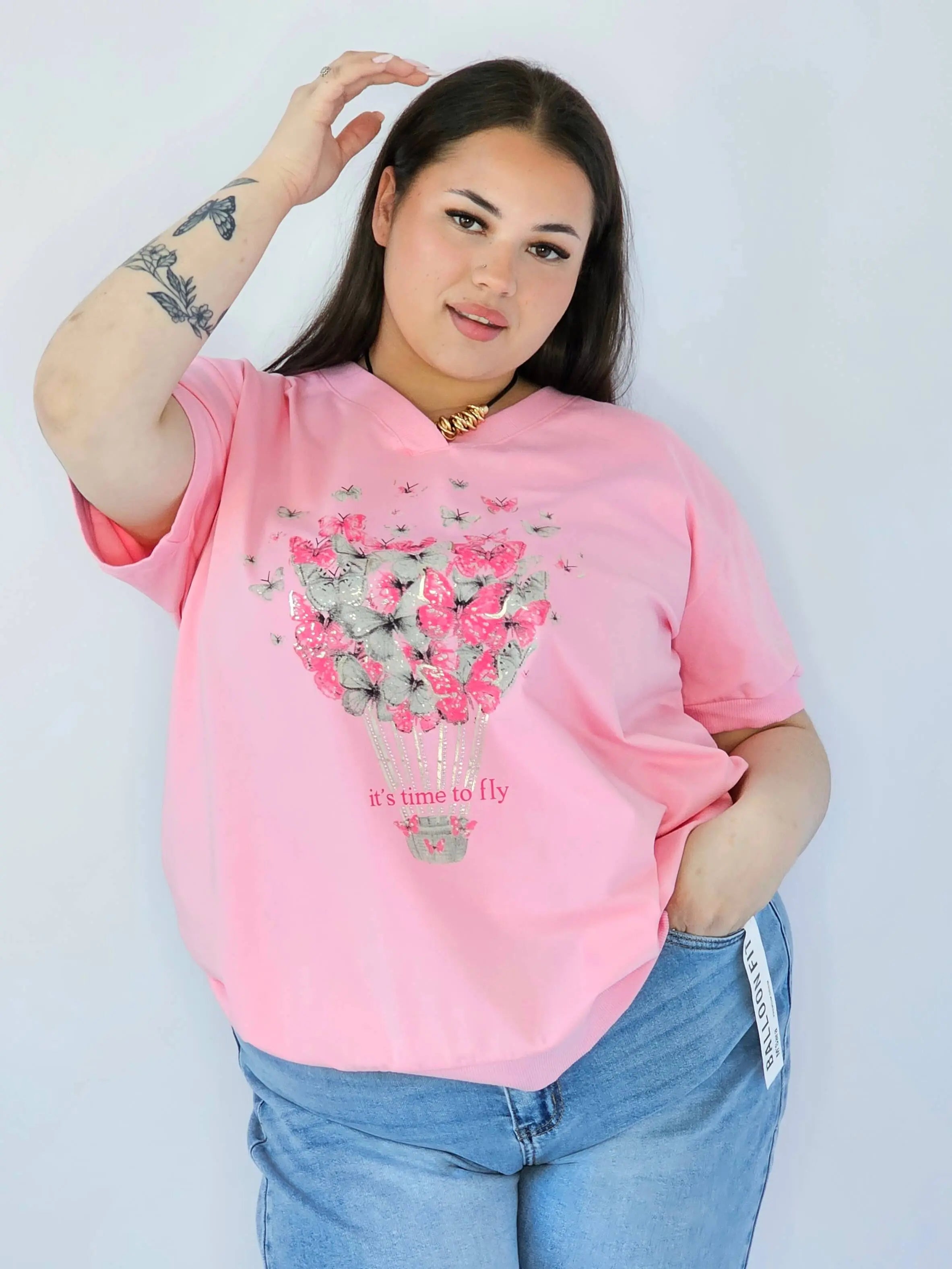 Bluzka Plus Size Z Dekoracyjnym Nadrukiem I Dekoltem V Stylowa XL