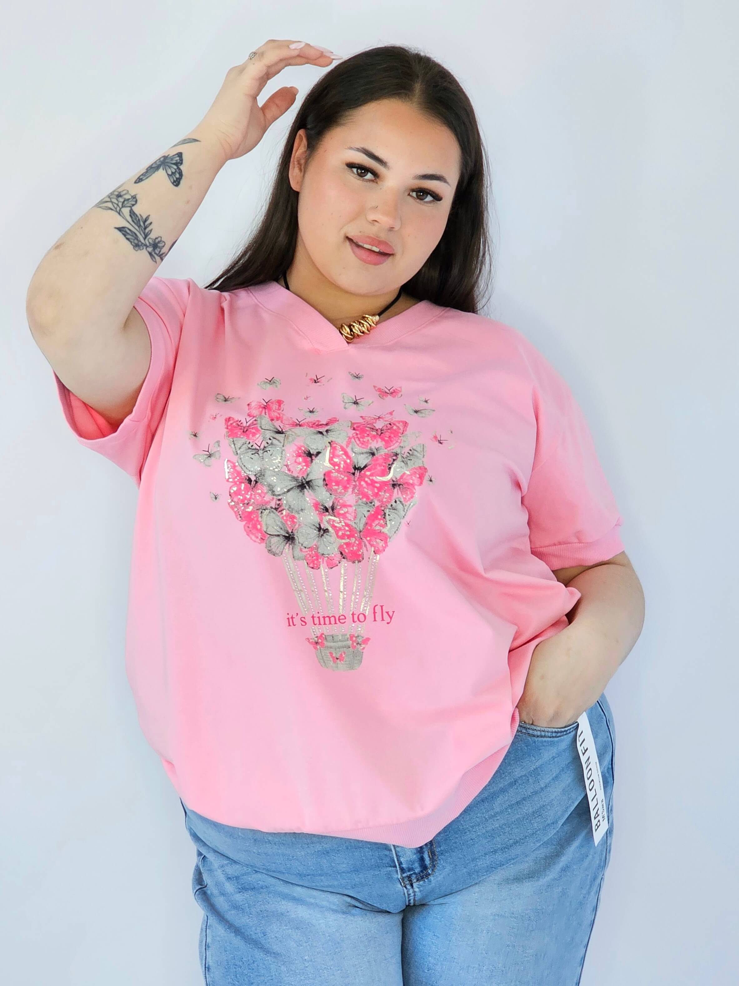 Bluzka Plus Size Z Dekoracyjnym Nadrukiem I Dekoltem V Stylowa XL