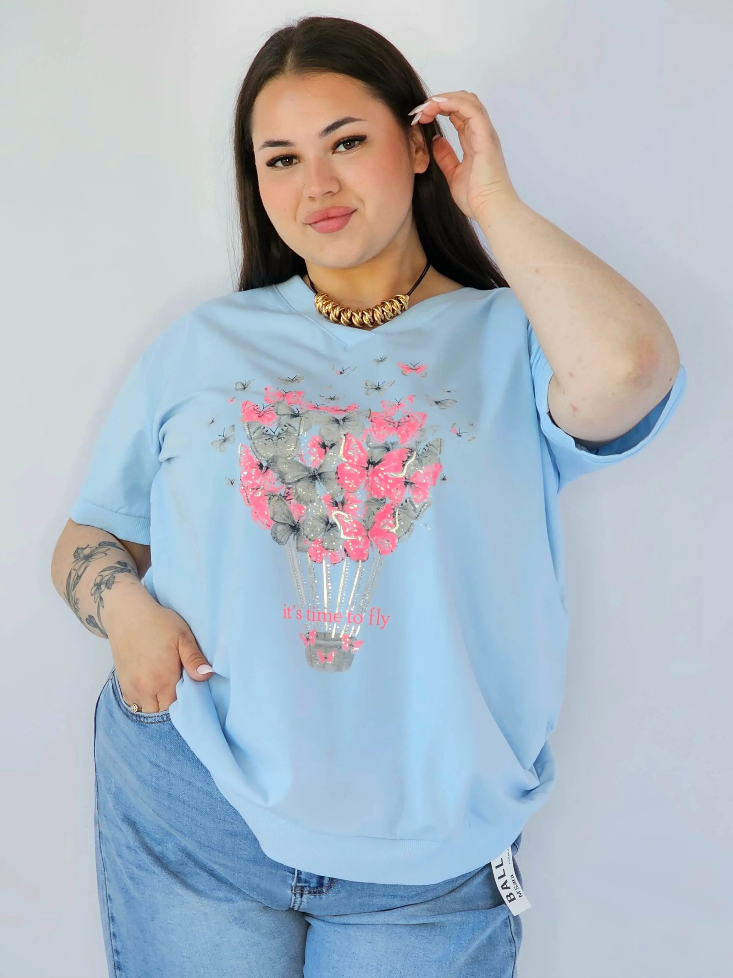 Bluzka Plus Size Z Dekoracyjnym Nadrukiem I Dekoltem V Stylowa XL