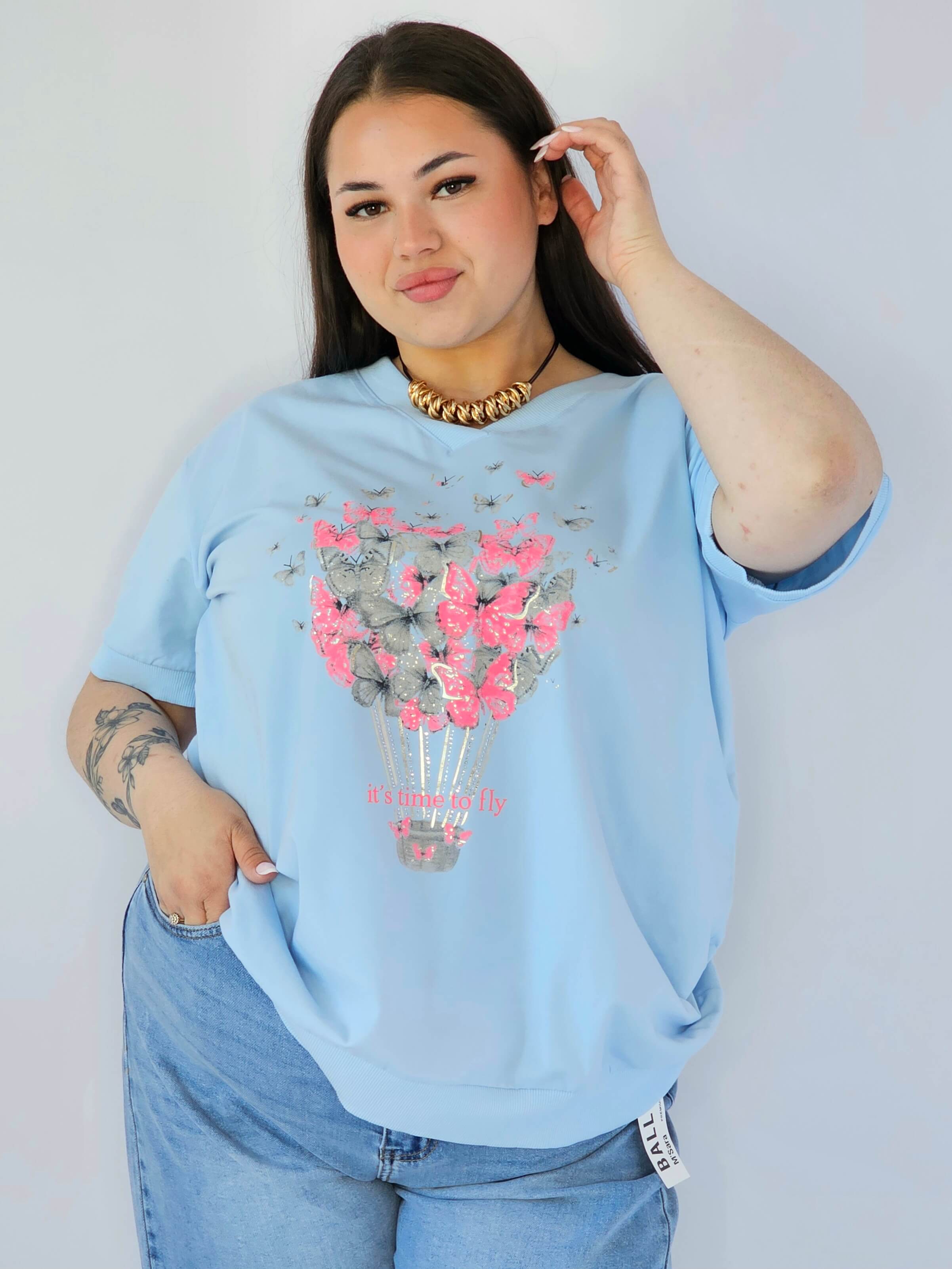 Bluzka Plus Size Z Dekoracyjnym Nadrukiem I Dekoltem V Stylowa XL