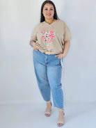 Bluzka Plus Size Z Dekoracyjnym Nadrukiem I Dekoltem V Stylowa XL