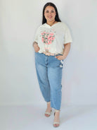 Bluzka Plus Size Z Dekoracyjnym Nadrukiem I Dekoltem V Stylowa XL
