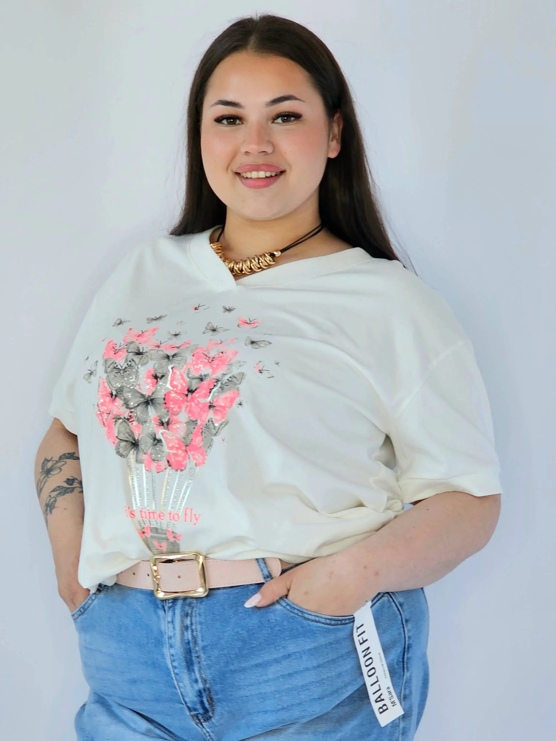 Bluzka Plus Size Z Dekoracyjnym Nadrukiem I Dekoltem V Stylowa XL