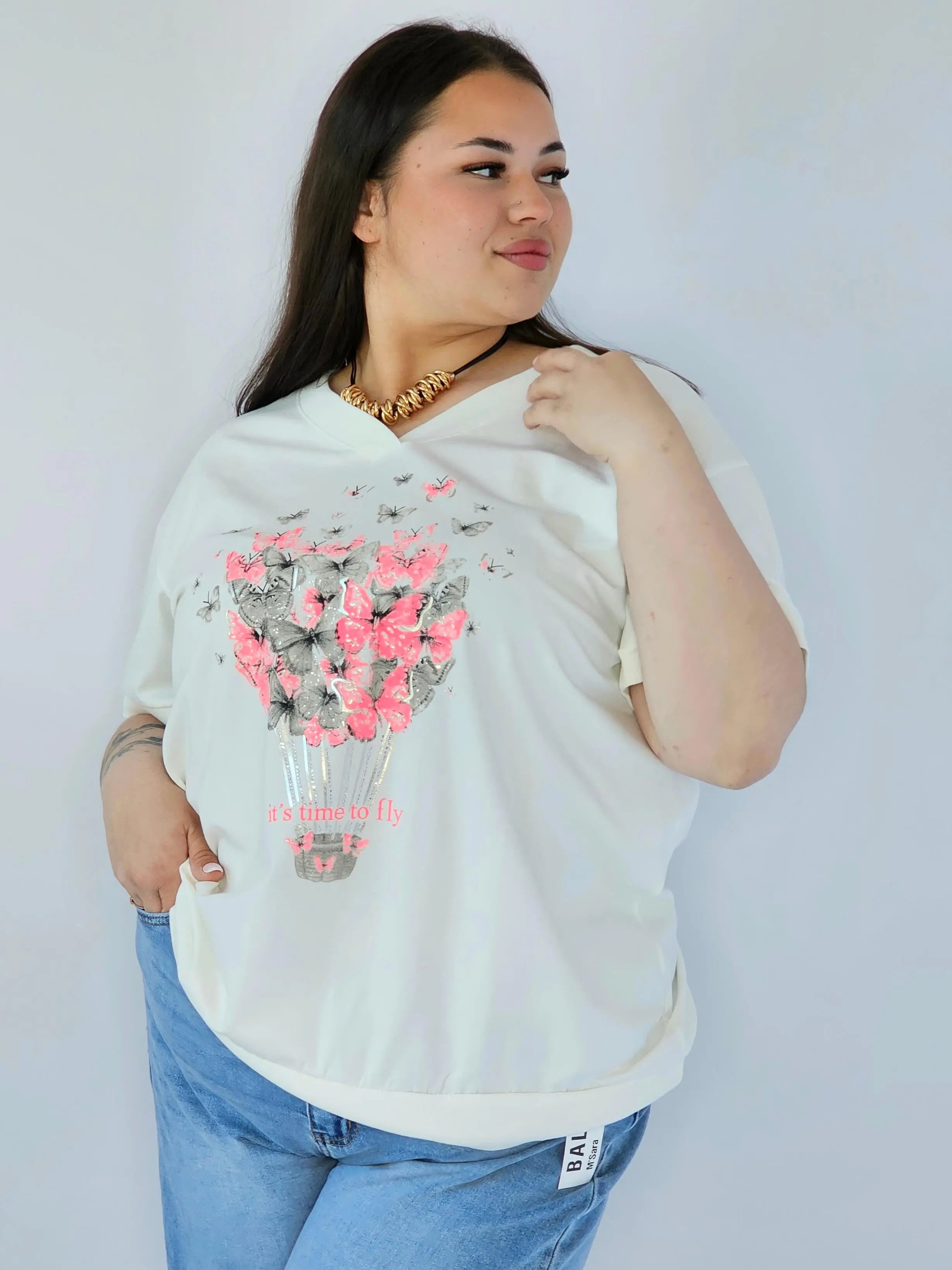 Bluzka Plus Size Z Dekoracyjnym Nadrukiem I Dekoltem V Stylowa XL