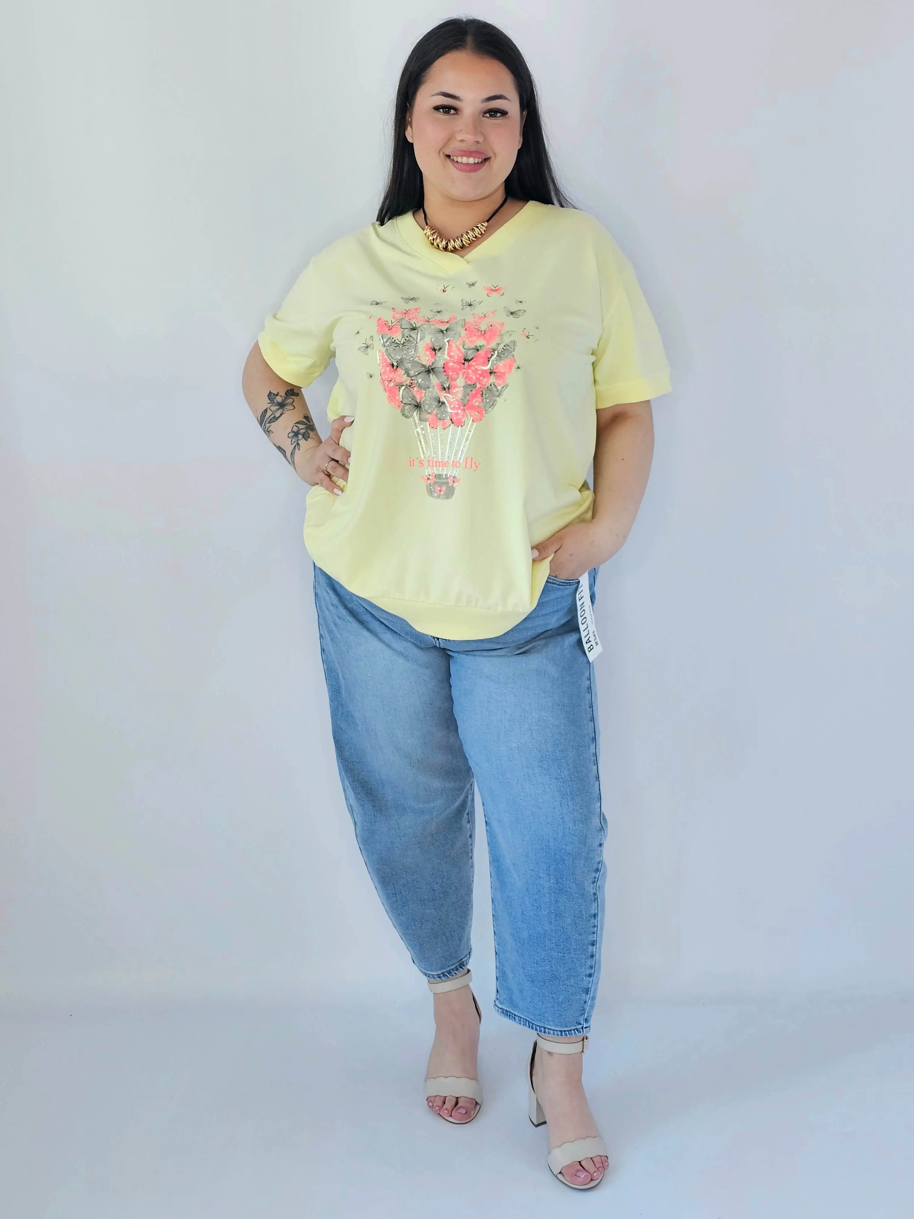 Bluzka Plus Size Z Dekoracyjnym Nadrukiem I Dekoltem V Stylowa XL