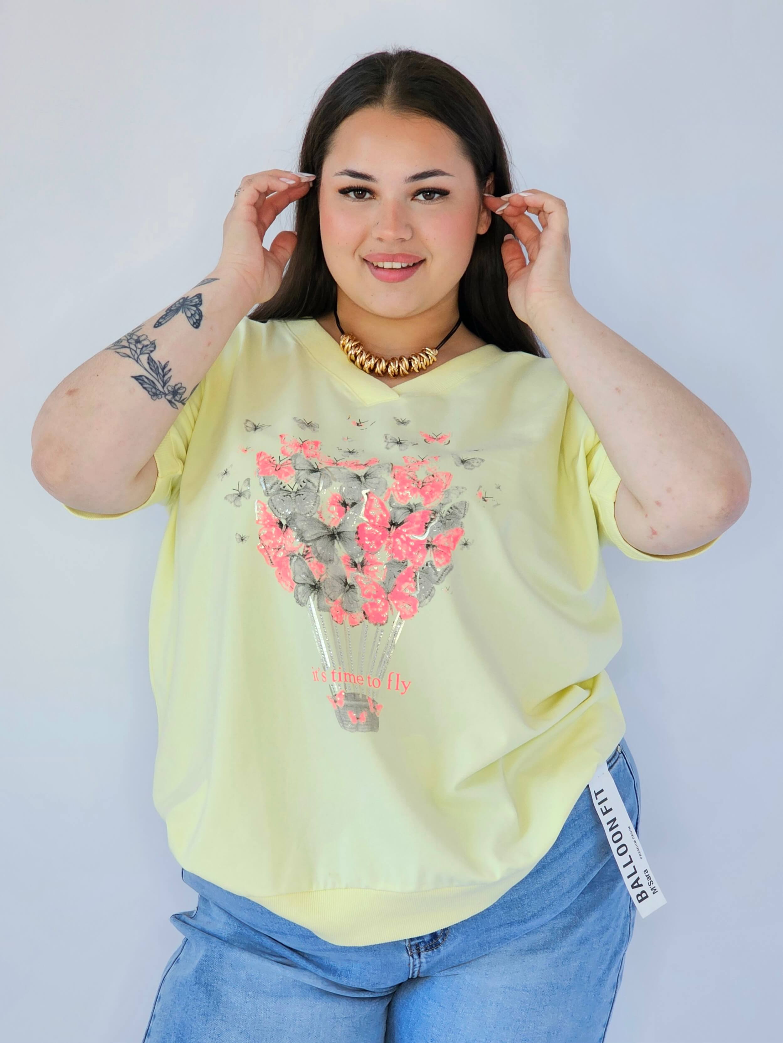 Bluzka Plus Size Z Dekoracyjnym Nadrukiem I Dekoltem V Stylowa XL