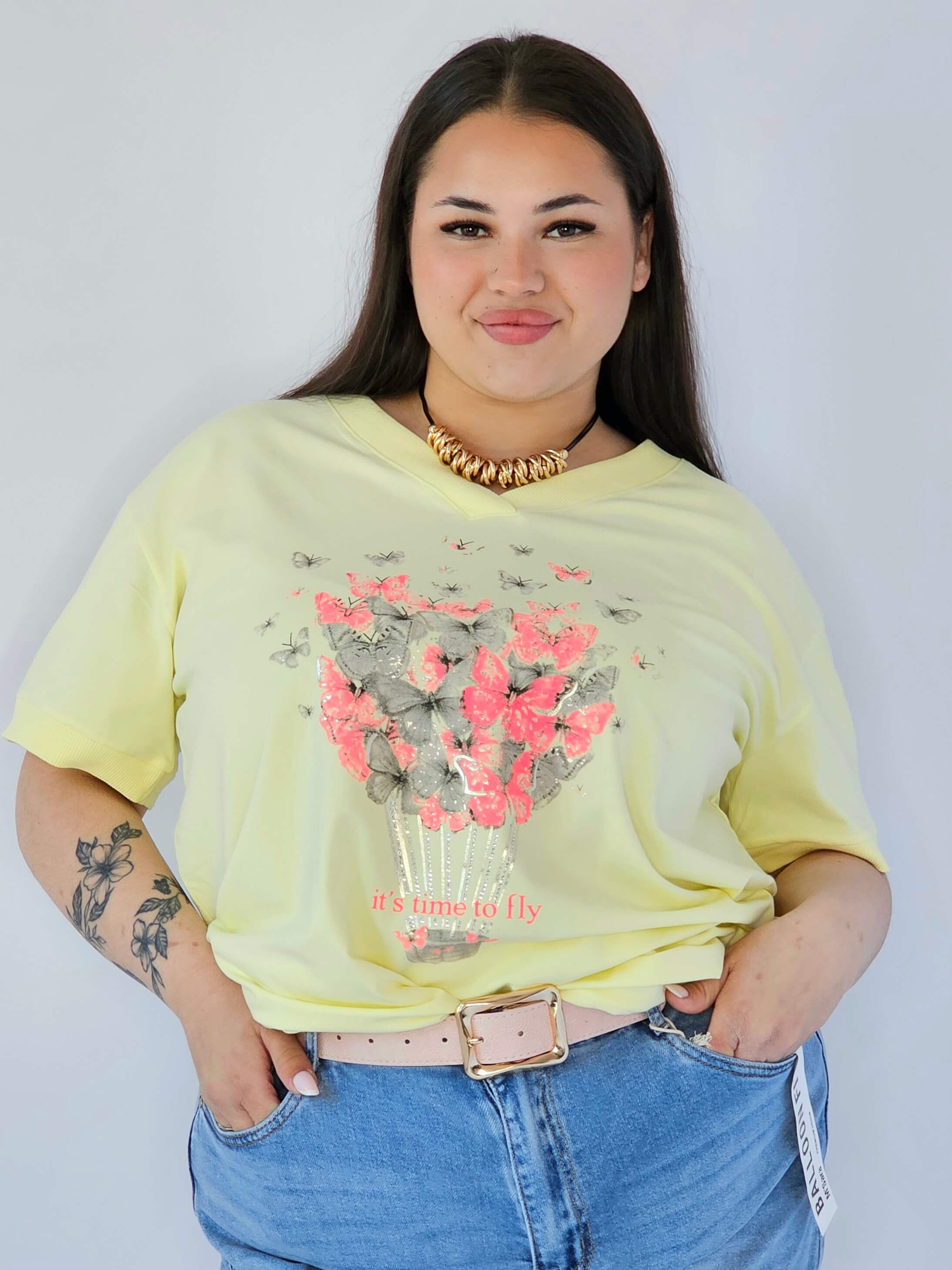 Bluzka Plus Size Z Dekoracyjnym Nadrukiem I Dekoltem V Stylowa XL