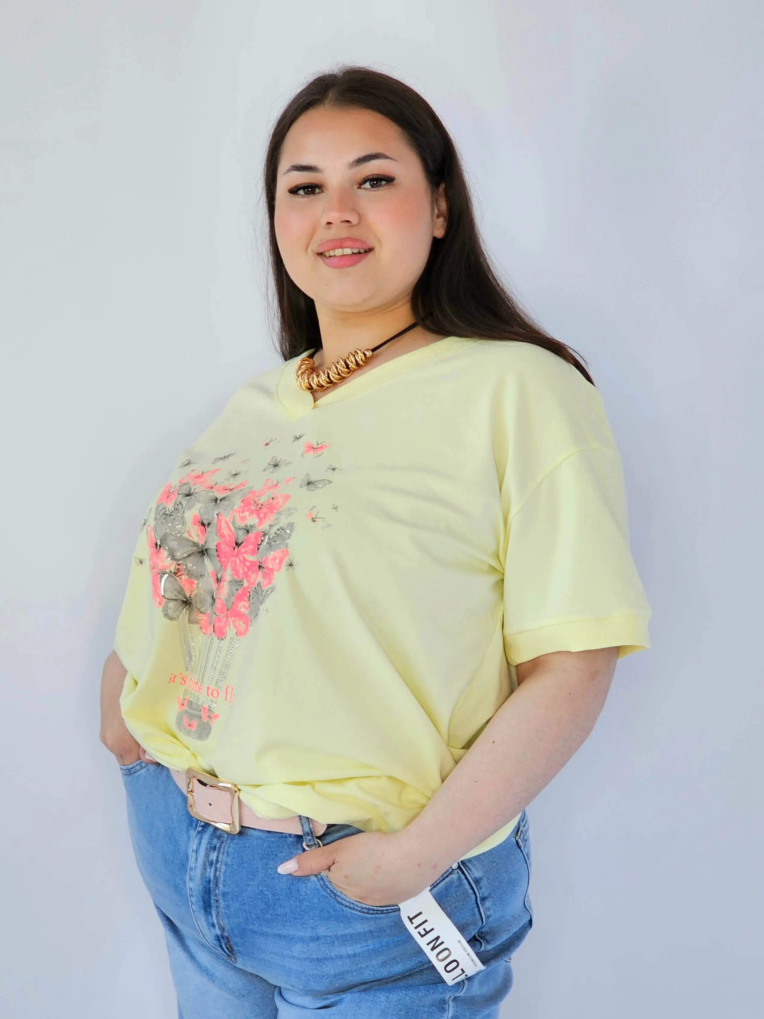 Bluzka Plus Size Z Dekoracyjnym Nadrukiem I Dekoltem V Stylowa XL
