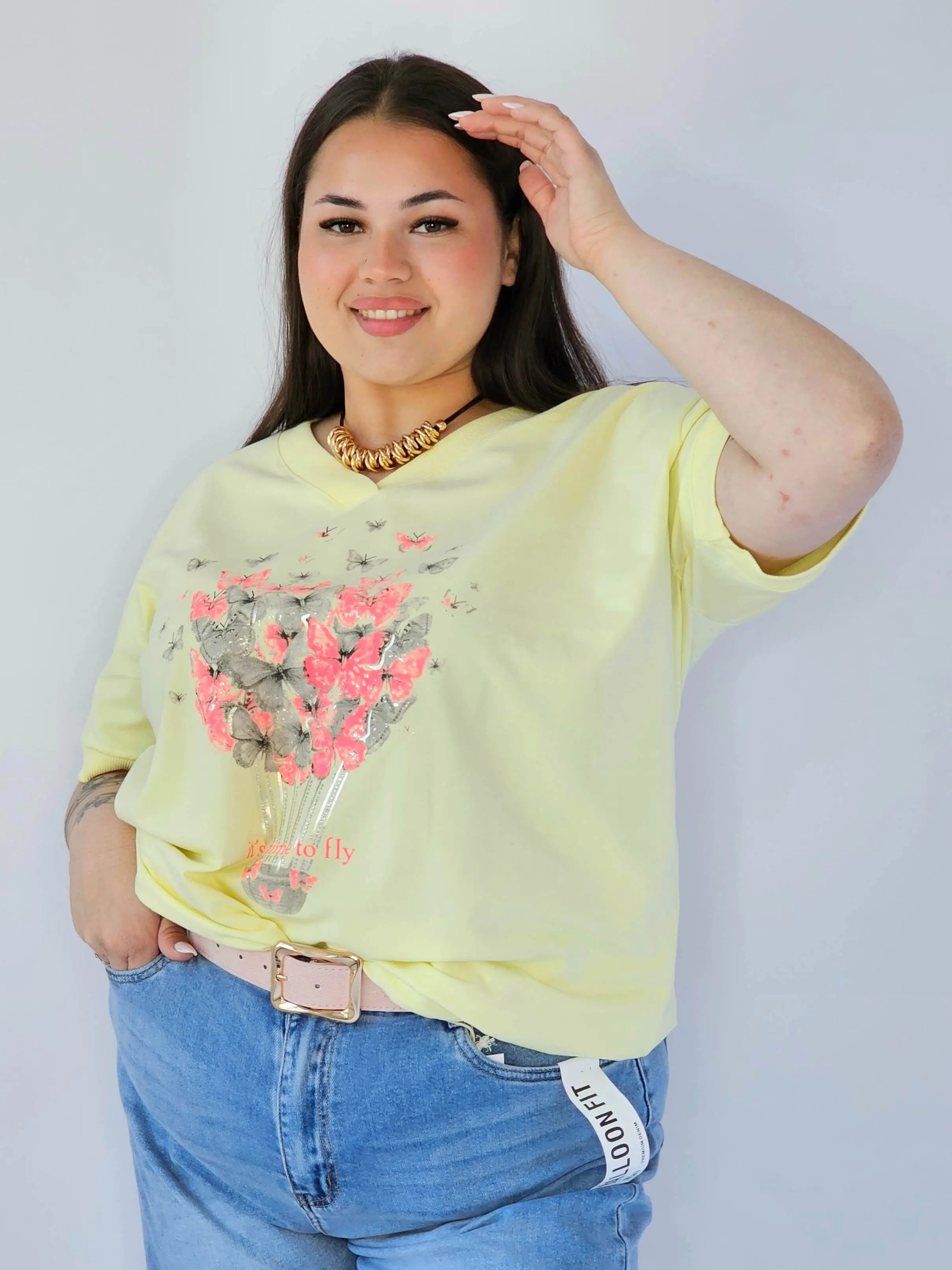 Bluzka Plus Size Z Dekoracyjnym Nadrukiem I Dekoltem V Stylowa XL